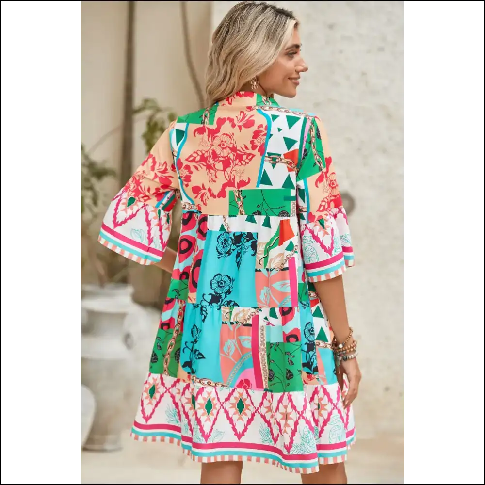 Boho Dress: Turning Heads Since Tuesday π Vibrant Abstract Print - Short Dresses on Sale Worldwide Shipping