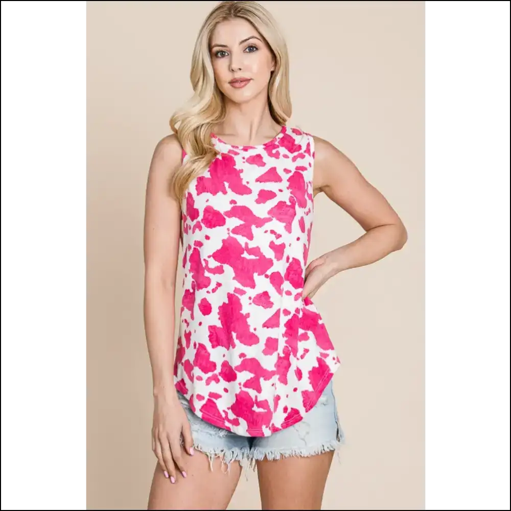 Bombom Printed Round Neck Tank - Stylish & Chic - Tops on Sale Worldwide Shipping