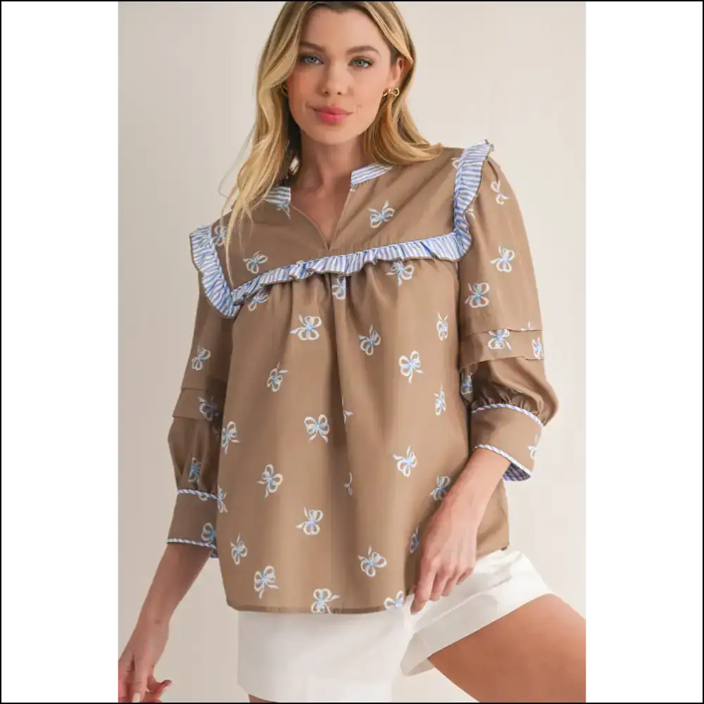 Bow Down Bitches: Brown Print Blouse of Awesomeness from Needful Things ๐ - Blouses on Sale Worldwide Shipping