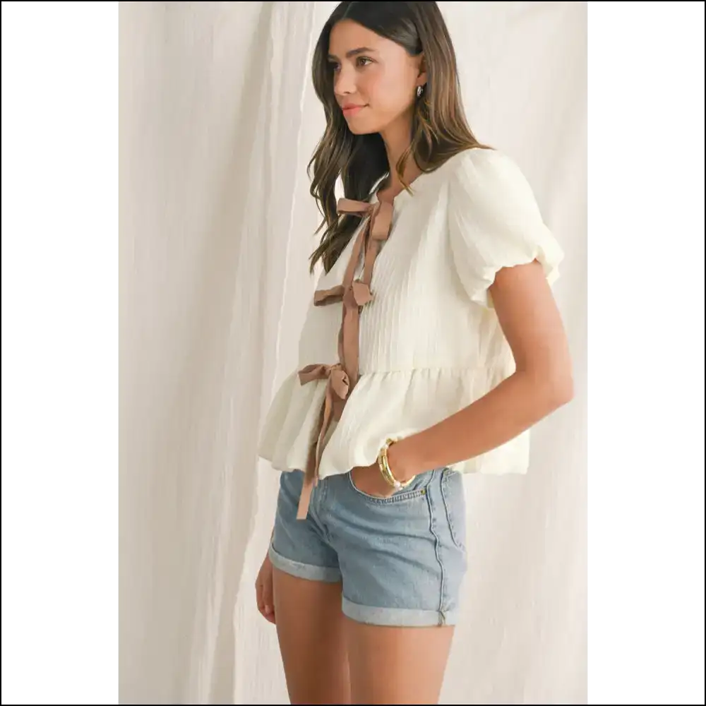 Bow-ut to be Adorable: the Elegant White Bow Babydoll Blouse π - Blouses on Sale Worldwide Shipping