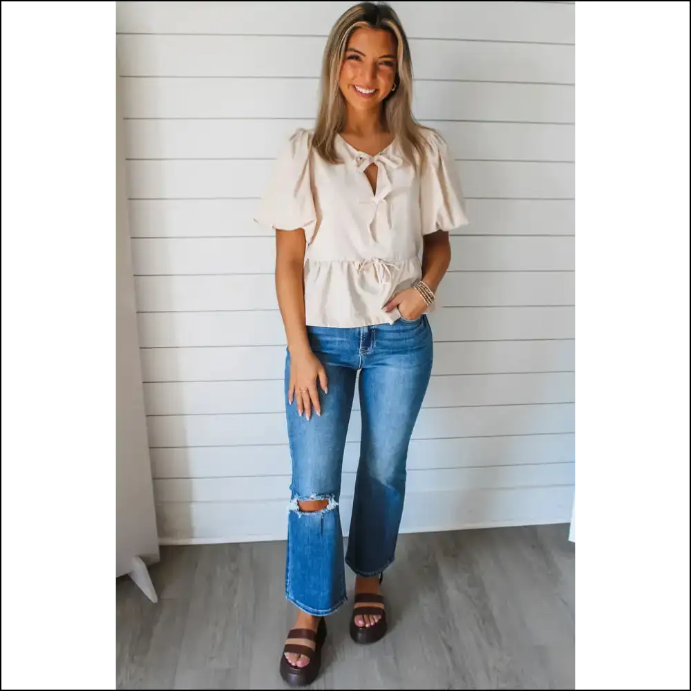 Bowknot Puff Sleeve Peplum Blouse: Prepare for Compliments - Blouses on Sale Worldwide Shipping