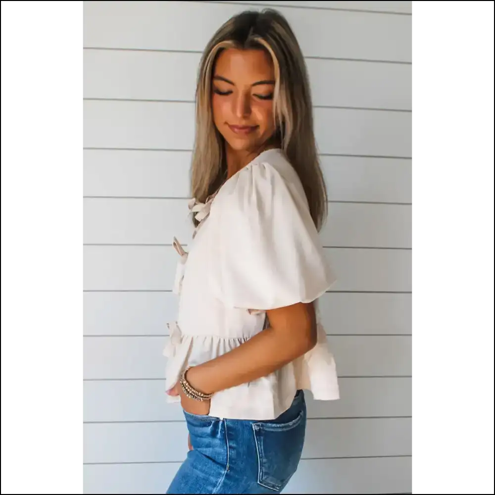 Bowknot Puff Sleeve Peplum Blouse: Prepare for Compliments - Blouses on Sale Worldwide Shipping