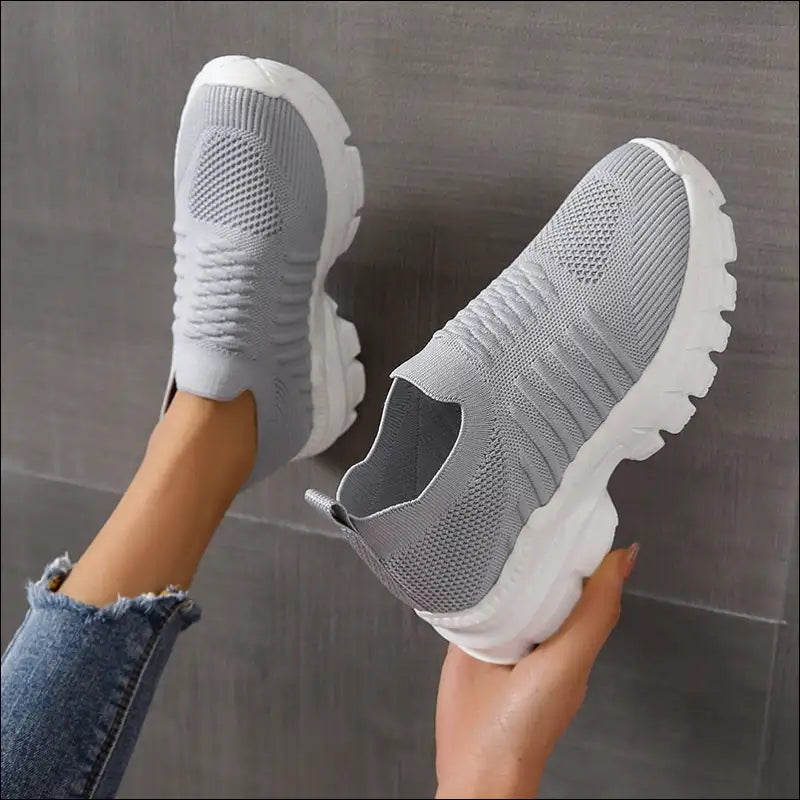 Breathable Mesh Round Toe Platform Sneakers - Gray / 35(us4) - Athletic Shoes on Sale Worldwide Shipping