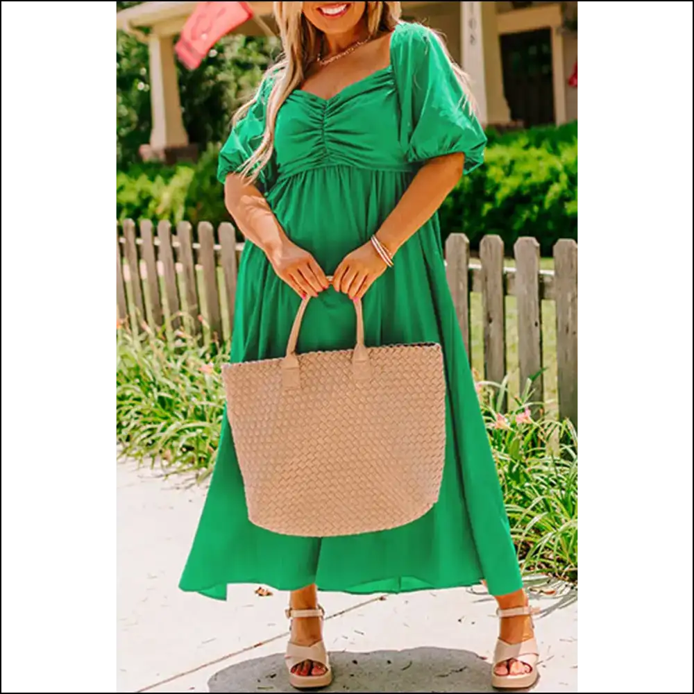 Bright Green Ruched Dress: Slay Needful Things! π Prepare for Chaos! - 1x - Plus Size Dresses on Sale Worldwide Shipping