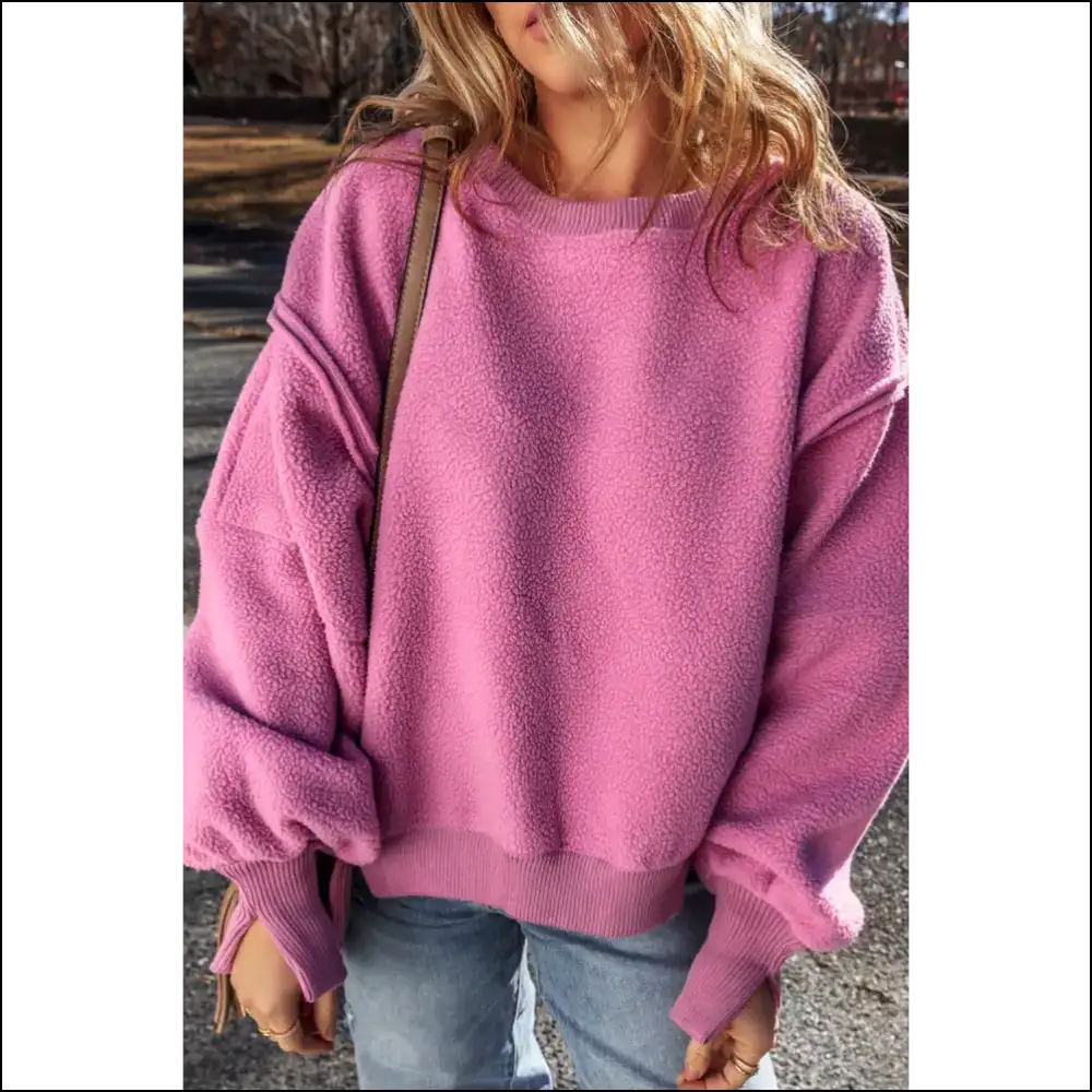 Bright Pink Sherpa Oversized Sweatshirt: Cozy Needful Things ๐ - Sweatshirts & Hoodies on Sale Worldwide Shipping