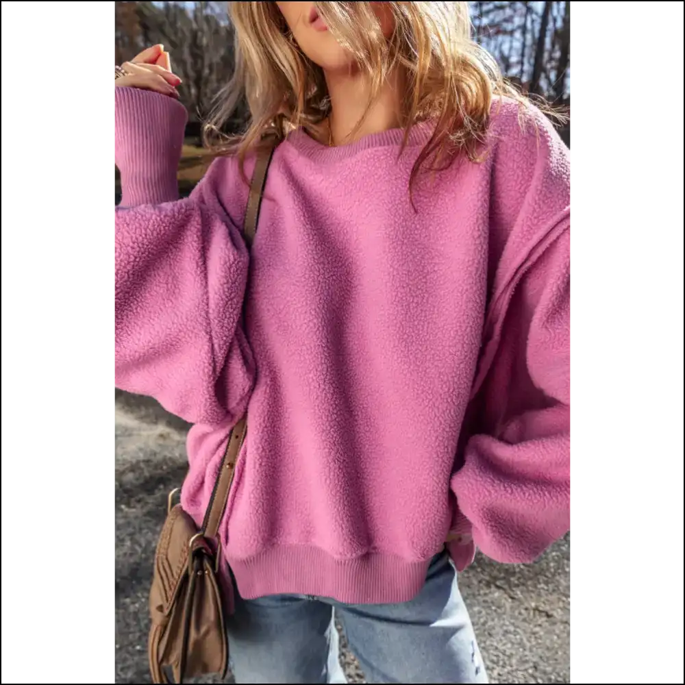 Bright Pink Sherpa Oversized Sweatshirt: Cozy Needful Things ๐ - Sweatshirts & Hoodies on Sale Worldwide Shipping