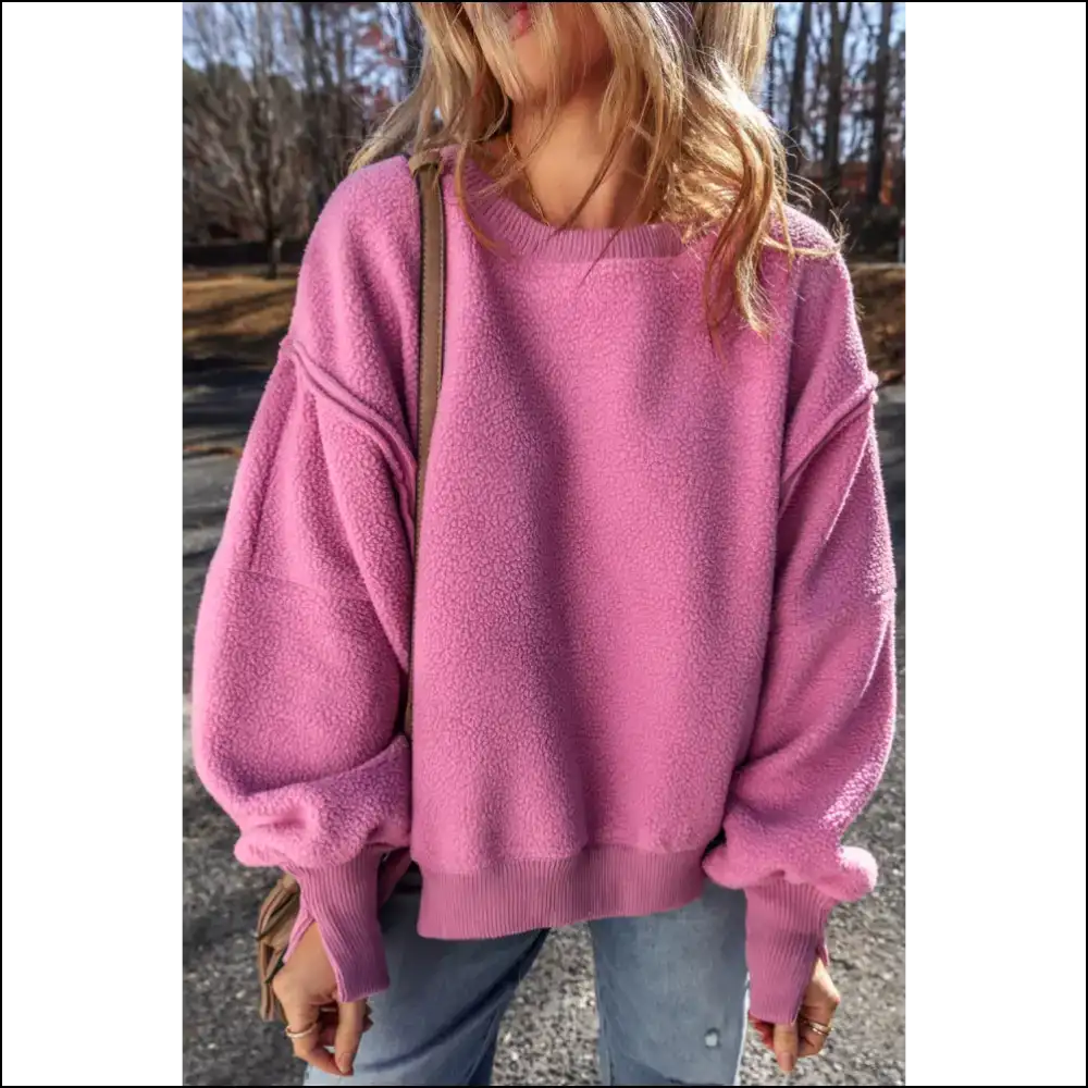 Bright Pink Sherpa Oversized Sweatshirt: Cozy Needful Things ๐ - s - Sweatshirts & Hoodies on Sale Worldwide Shipping