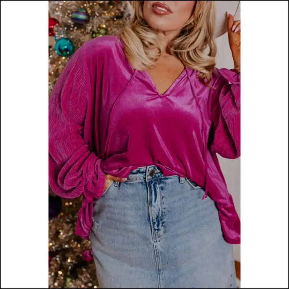 Bright Pink Velvet Blouse: Size Ruffled Sleeve Trfic Stopper 💖 Needful Things - 1x - Plus Tops on Sale Worldwide Shipping
