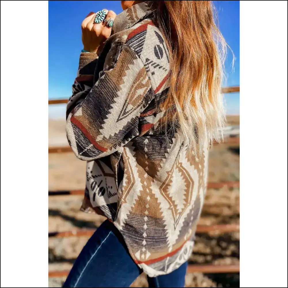Brown Geometric Print Henley: Hug Dealer at Needful Things 🧸 - Sweatshirts & Hoodies on Sale Worldwide Shipping