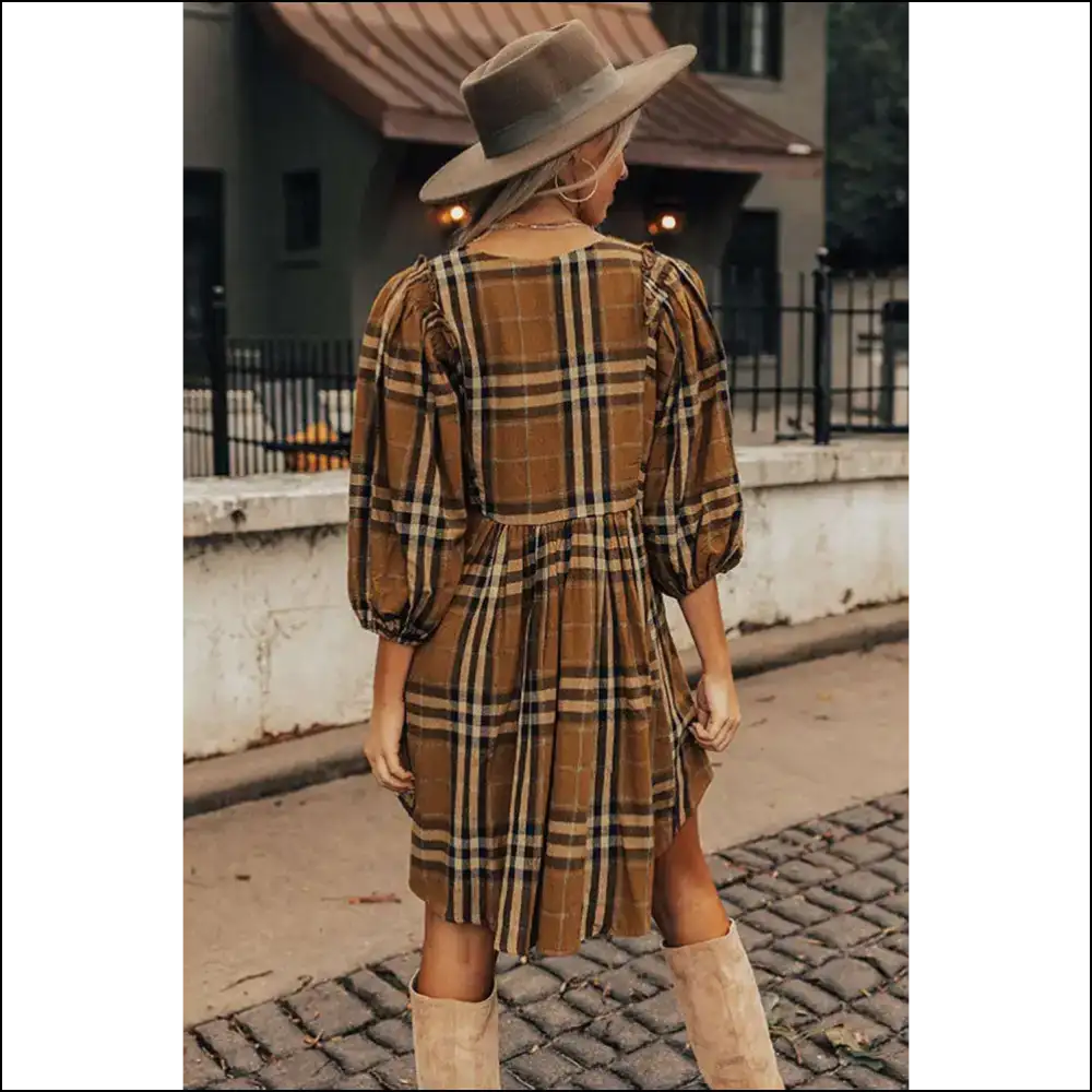 Brown Plaid Empire Dress: so You’ll Say! 😜 Needful Things - Short Dresses on Sale Worldwide Shipping