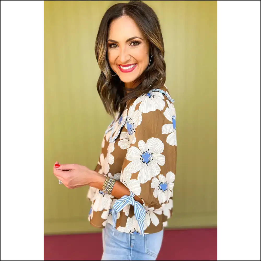 Brown Striped Floral Blouse: Instant Fabulousness! 🌼 Needful Things - Blouses on Sale Worldwide Shipping