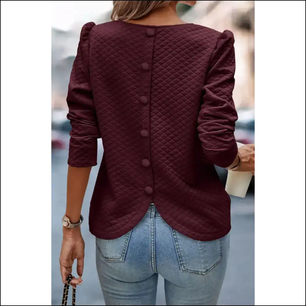 Burgundy Puff Sleeve Sweatshirt: so Comfy It’s Practically Illegal 😈 - s - Sweatshirts & Hoodies on Sale Worldwide Shipping