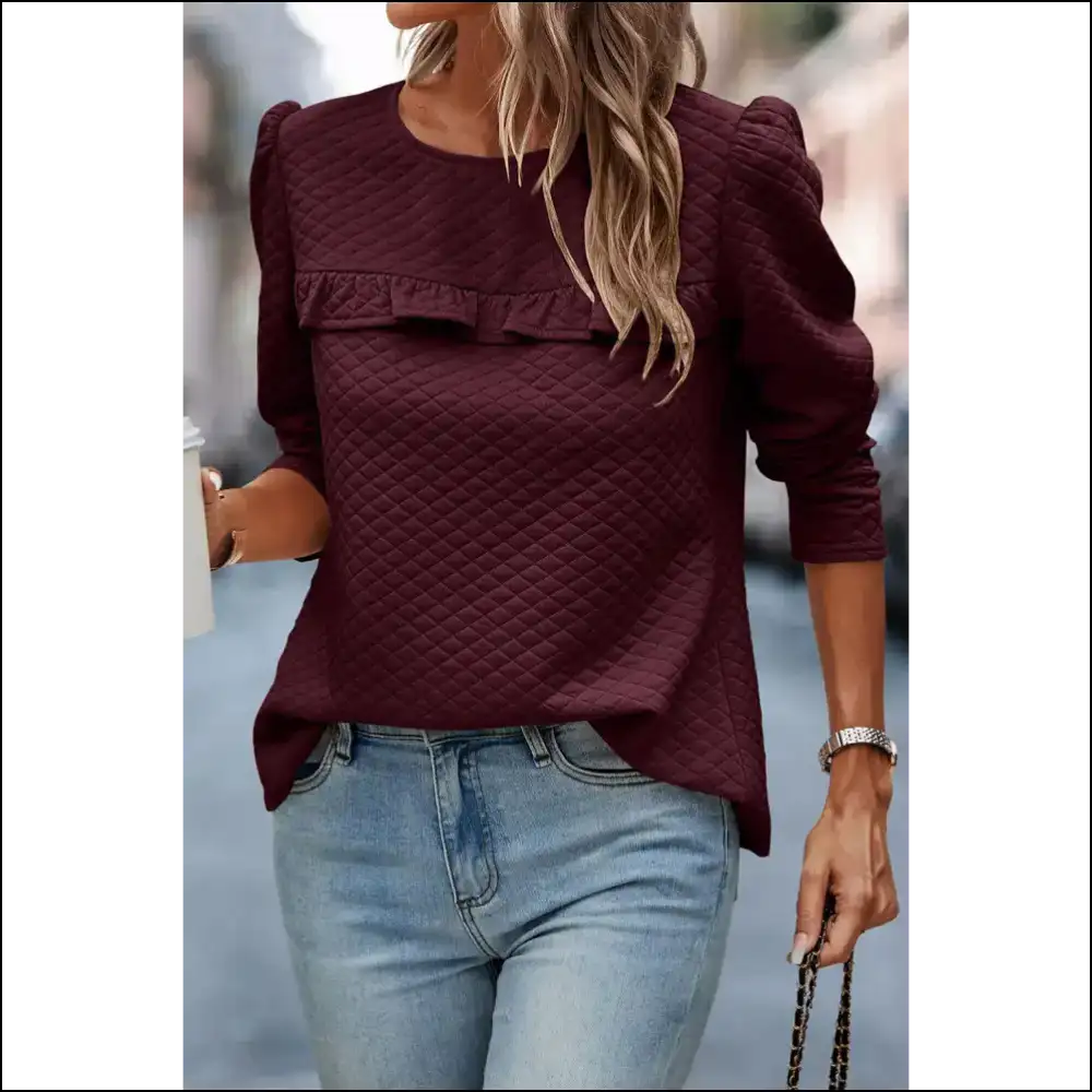 Burgundy Puff Sleeve Sweatshirt: so Comfy It’s Practically Illegal 😈 - Sweatshirts & Hoodies on Sale Worldwide Shipping