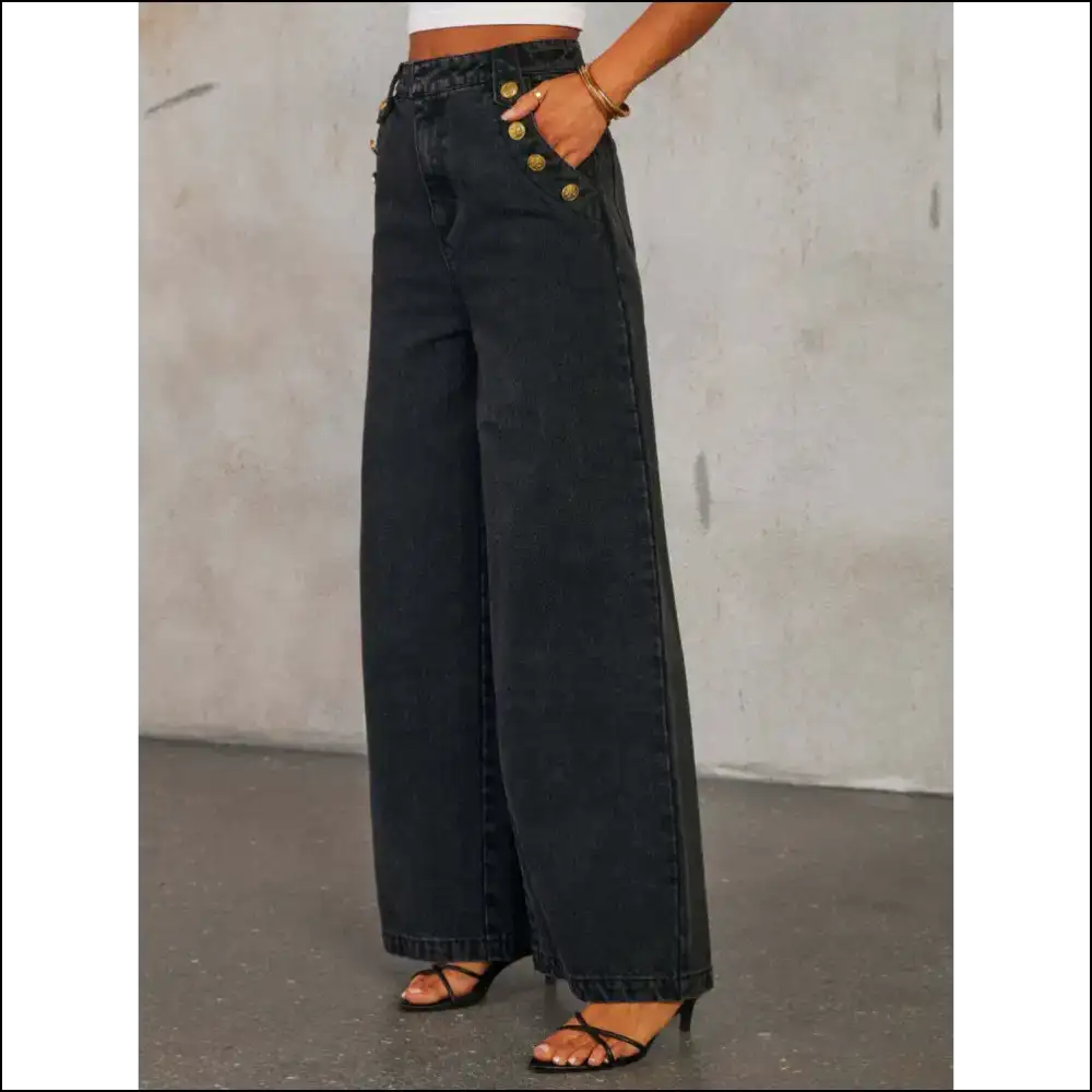 Button Decor High Rise Wide Leg Jeans: Unbutton your Fabulous Side! π - Jeans on Sale Worldwide Shipping