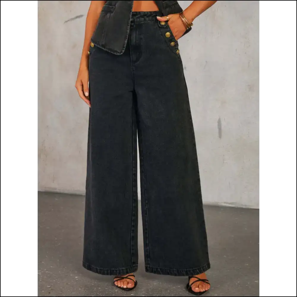 Button Decor High Rise Wide Leg Jeans: Unbutton your Fabulous Side! π - Jeans on Sale Worldwide Shipping