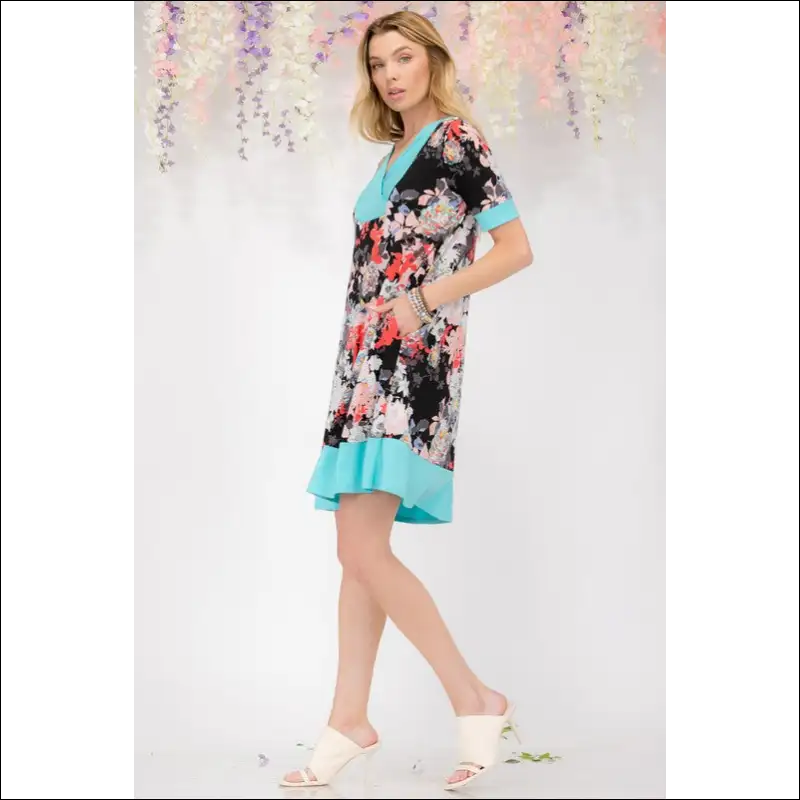 Celeste Floral Surplice Short Sleeve Plus Size Dress - Dresses on Sale Worldwide Shipping