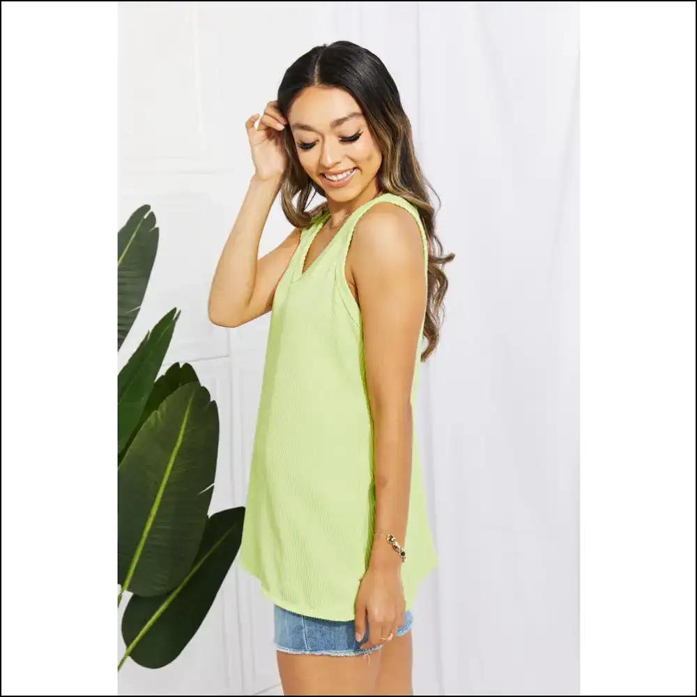 Chance of Sun Ribbed V-neck Tank in Green - Tops on Sale Worldwide Shipping