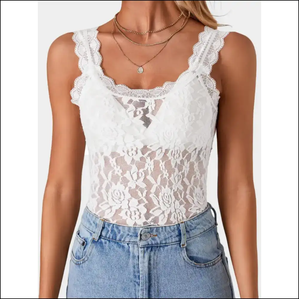 Channel your Inner Diva in our Lace Scoop Neck Tank—unleash the Sass! 😏✨ - White / s - Tank Tops on Sale Worldwide Shipping