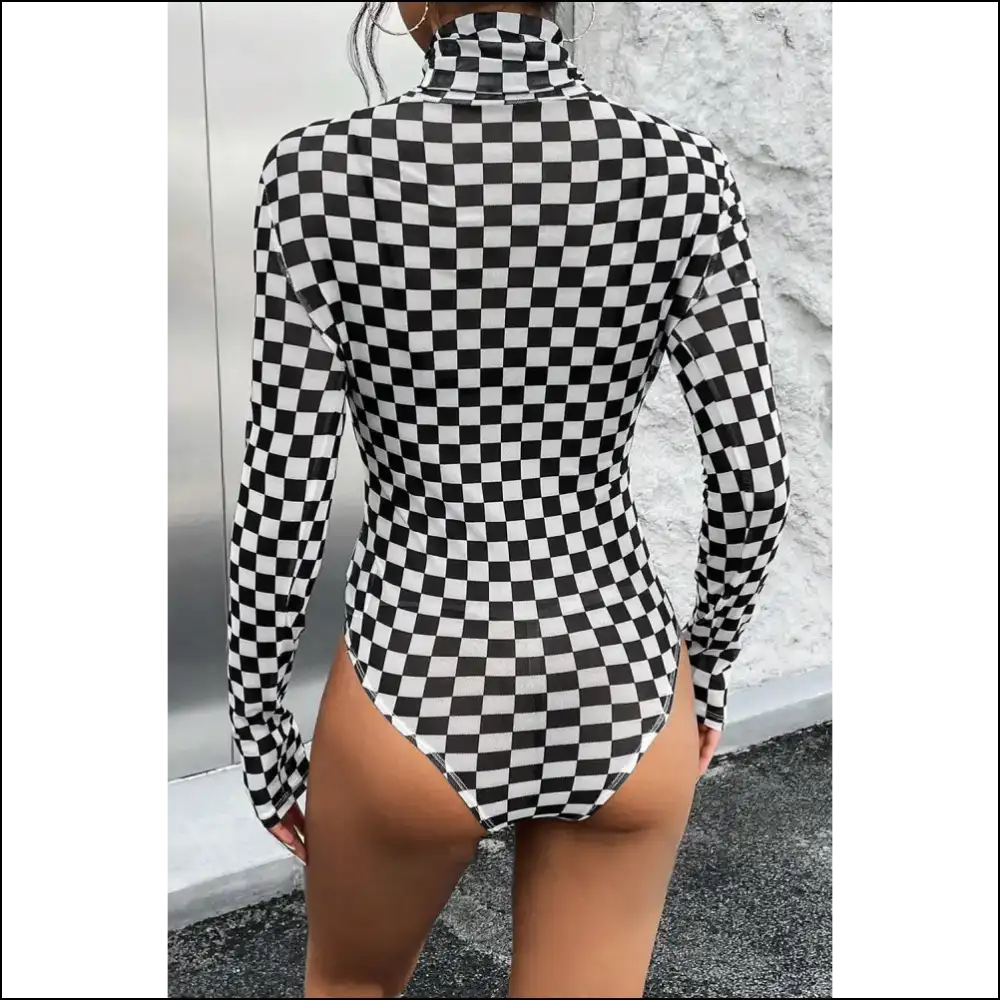 Check Yourself Before you Wreck Black Checkered Bodysuit - on Sale Worldwide Shipping