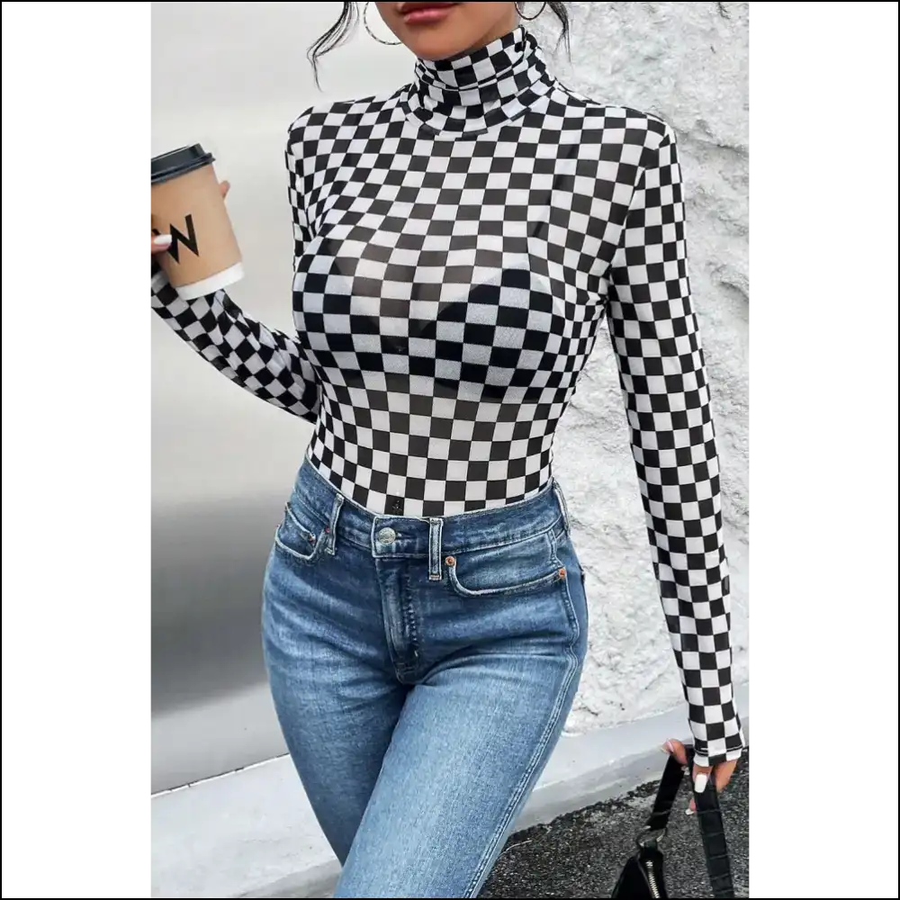 Check Yourself Before you Wreck Black Checkered Bodysuit - on Sale Worldwide Shipping