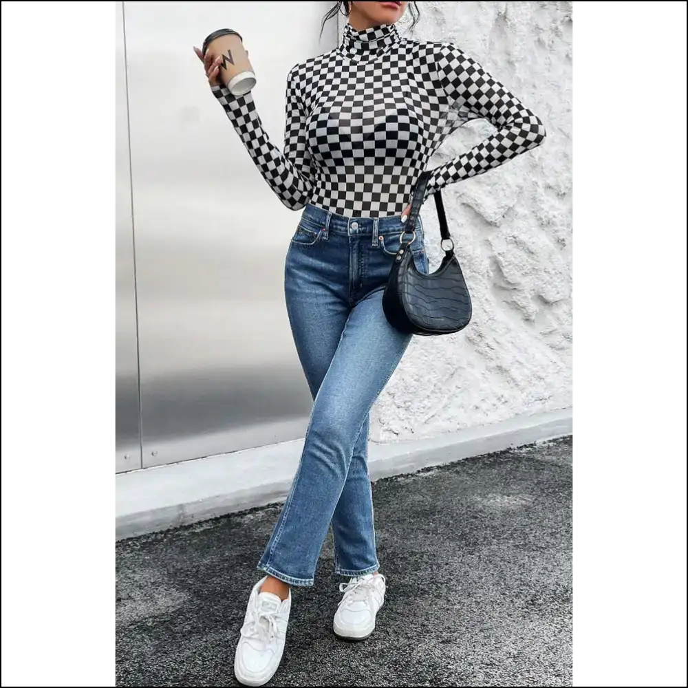 Check Yourself Before you Wreck Black Checkered Bodysuit - on Sale Worldwide Shipping