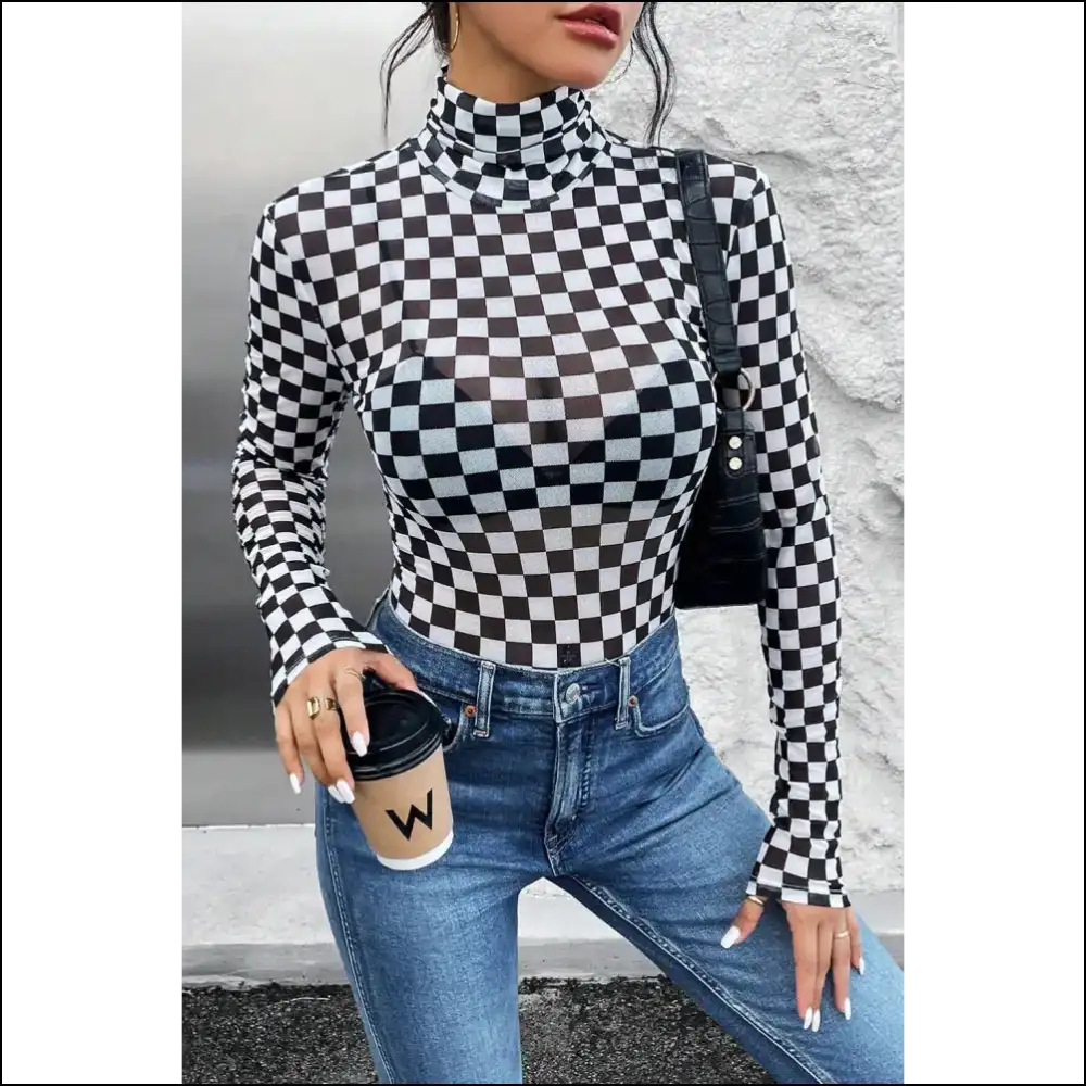 Check Yourself Before you Wreck Black Checkered Bodysuit - s - on Sale Worldwide Shipping