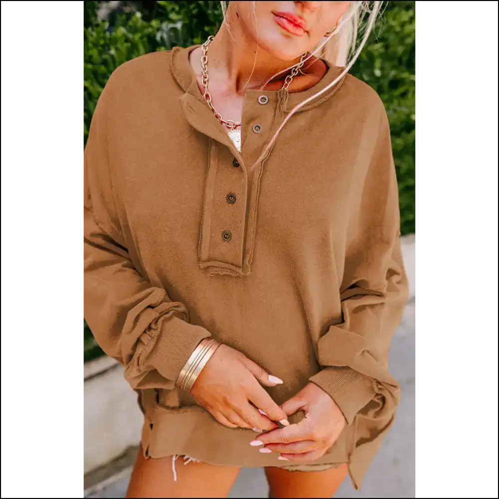 Chestnut Slouchy Henley: so Cozy Youll Ghost your Ex π» Needful Things - s - Sweatshirts & Hoodies on Sale Worldwide Shipping