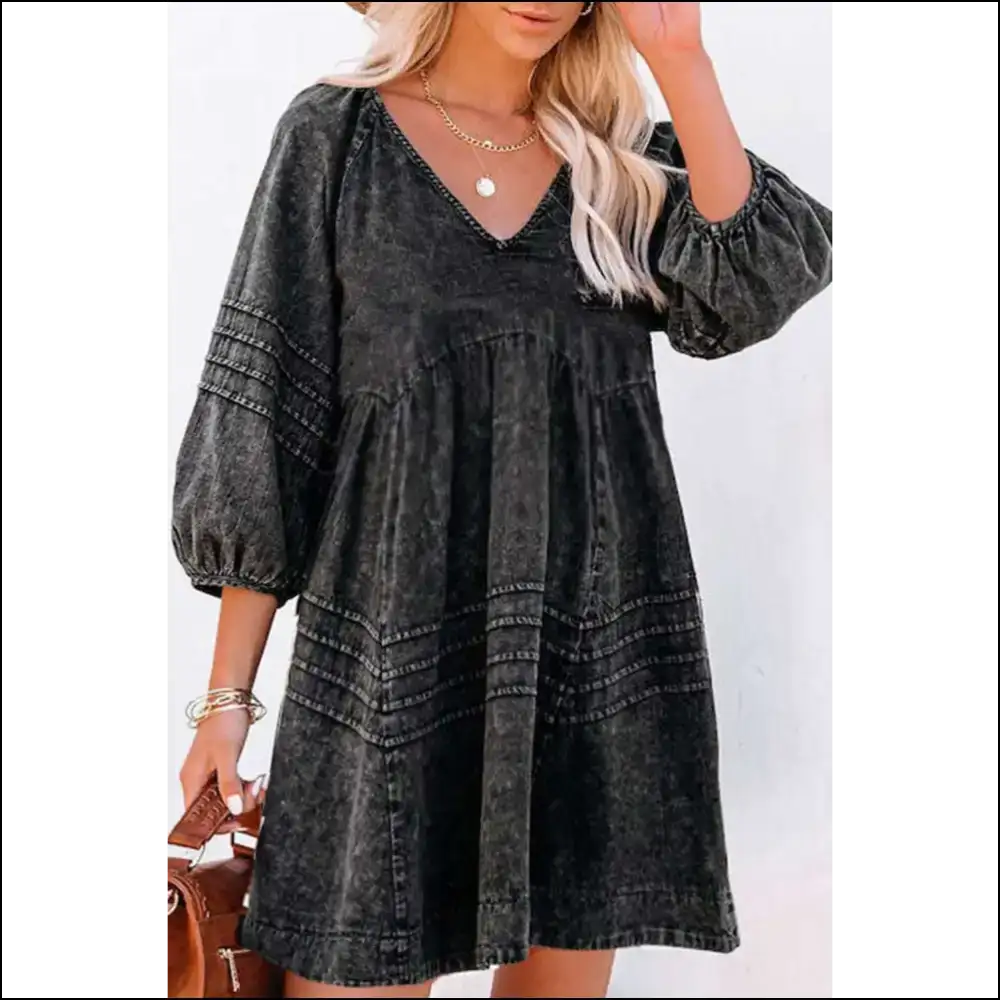 Chic Black Denim Dress: Empire Waist? Slay Needful Things 🖤 - s - Short Dresses on Sale Worldwide Shipping