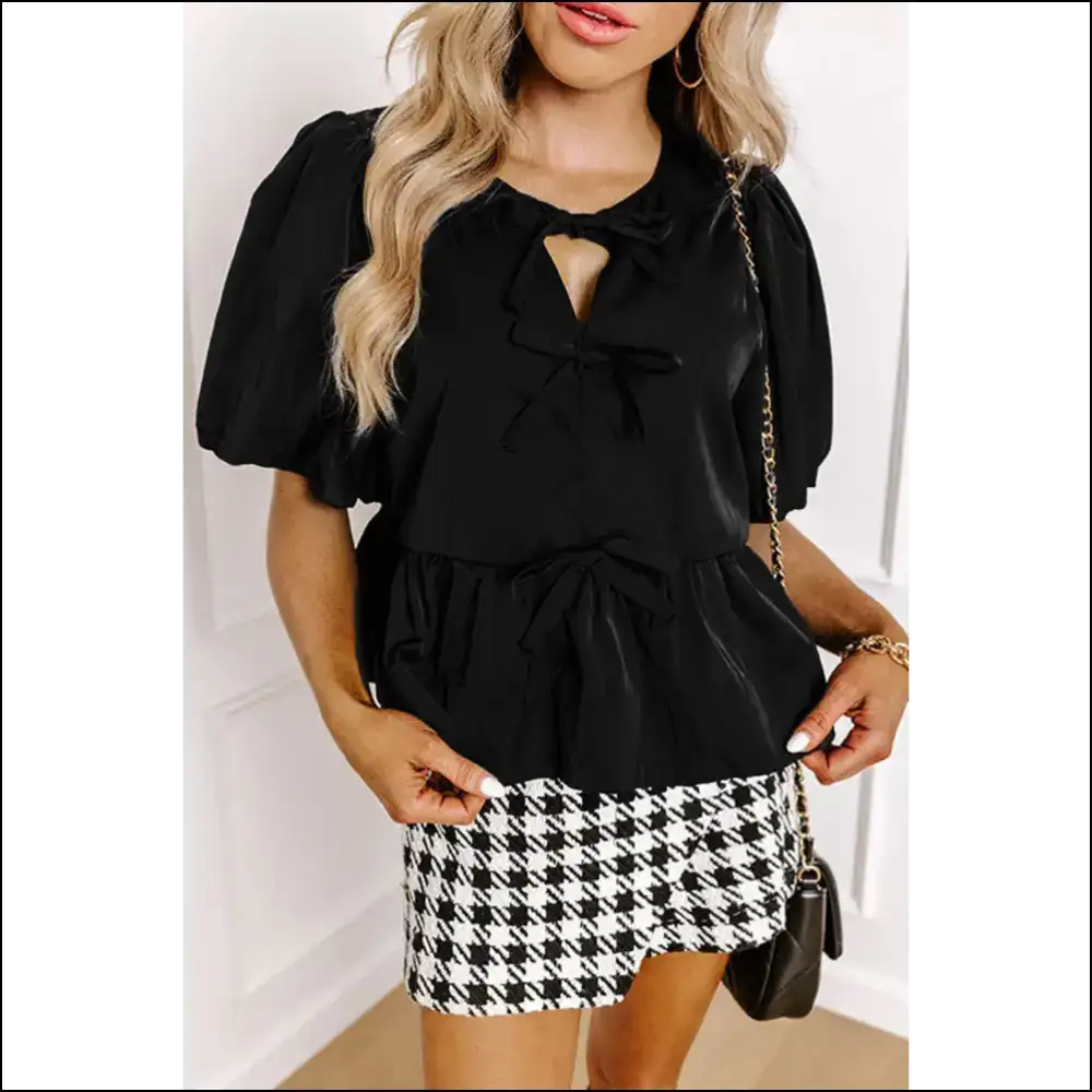 Chic Black Puff Sleeve Blouse Bow Down Bitches - s - Blouses on Sale Worldwide Shipping