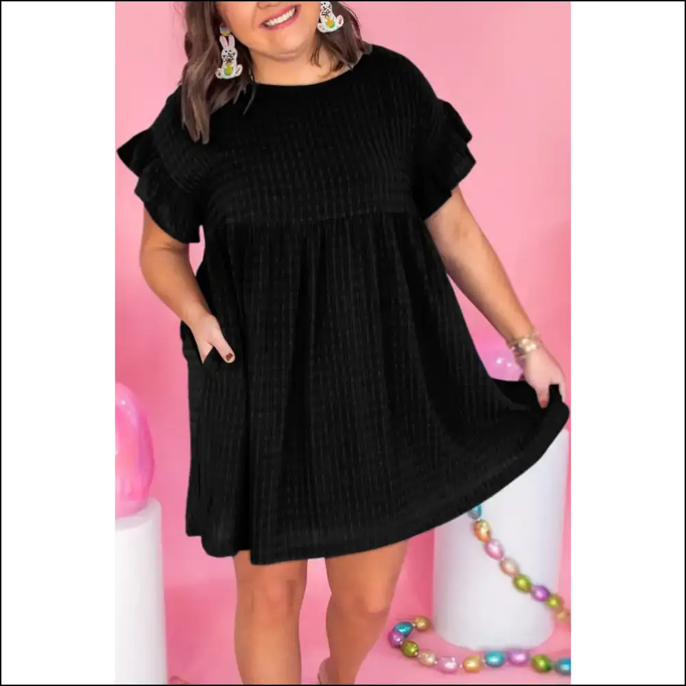 Chic Black Ruffle Sleeve: Dress so Good It’s Practically Needful Things 🖤 - 1x - Plus Size Dresses on Sale Worldwide Shipping