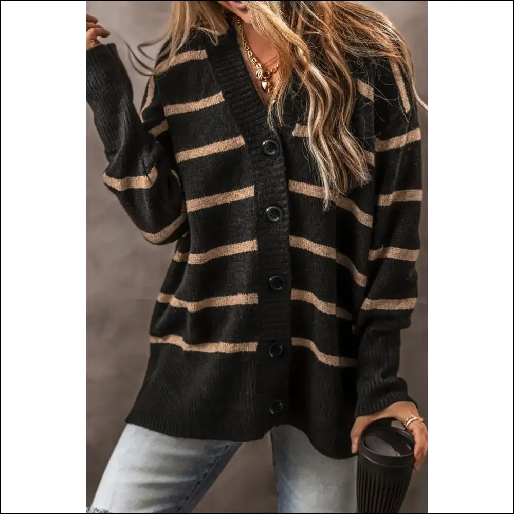 Chic Black Stripe Cardigan: Cozy and Ready to Slay π€ - Cardigans on Sale Worldwide Shipping