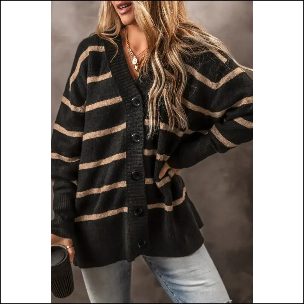 Chic Black Stripe Cardigan: Cozy and Ready to Slay π€ - s - Cardigans on Sale Worldwide Shipping