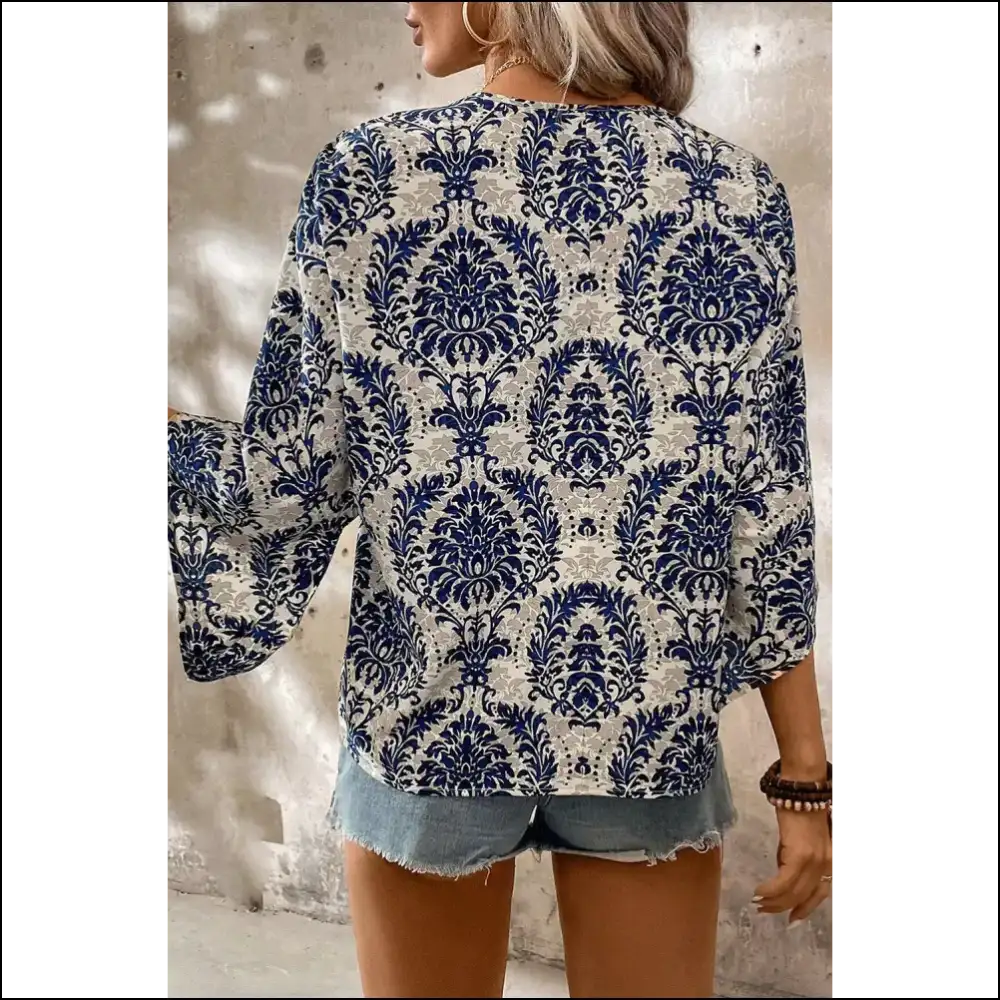 Chic Blue Bohemian Blouse Elegance Whispering Device - Blouses on Sale Worldwide Shipping