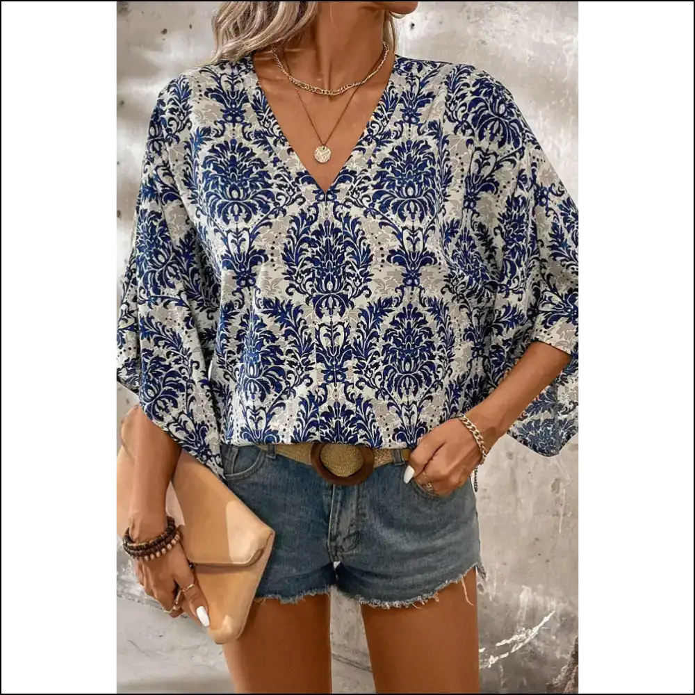 Chic Blue Bohemian Blouse Elegance Whispering Device - Blouses on Sale Worldwide Shipping