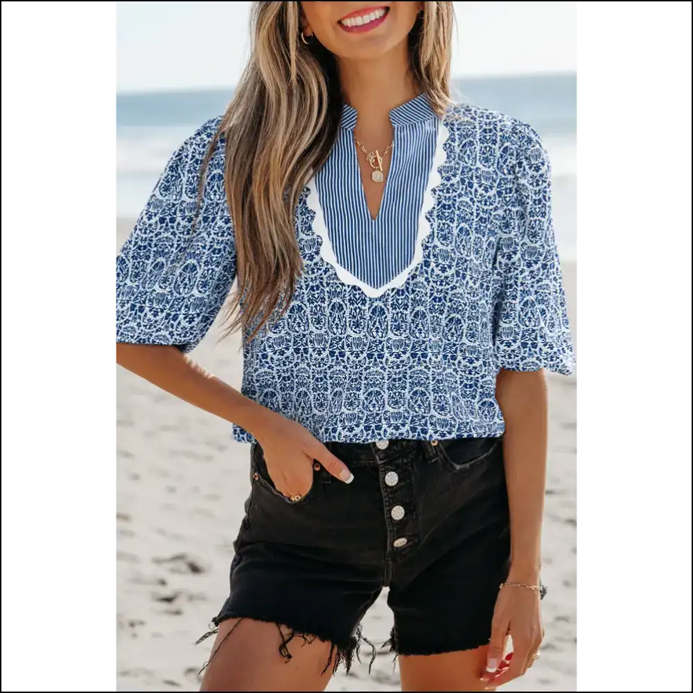 Chic Blue Floral Blouse Instant Wardrobe Win - s - Blouses on Sale Worldwide Shipping