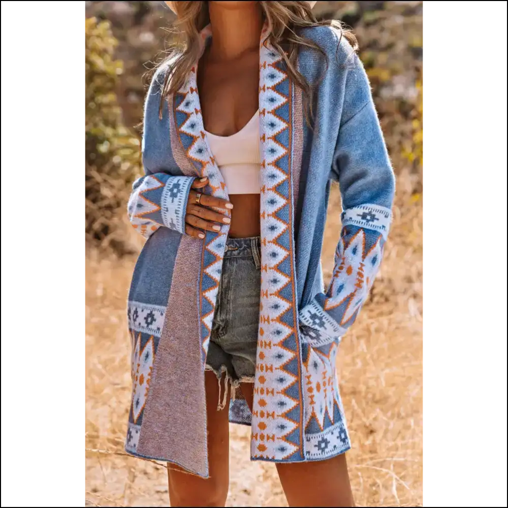 Chic Blue Geometric Cardigan: Needful Things’ ?Oops I’m Fabulous’ Sweater 💙 - s - Cardigans on Sale Worldwide Shipping