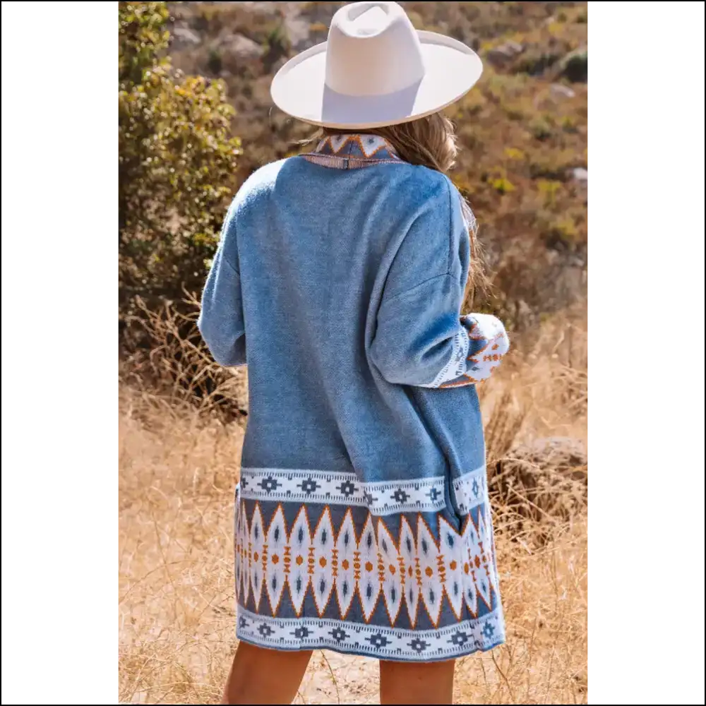 Chic Blue Geometric Cardigan: Needful Things’ ?Oops I’m Fabulous’ Sweater 💙 - Cardigans on Sale Worldwide Shipping
