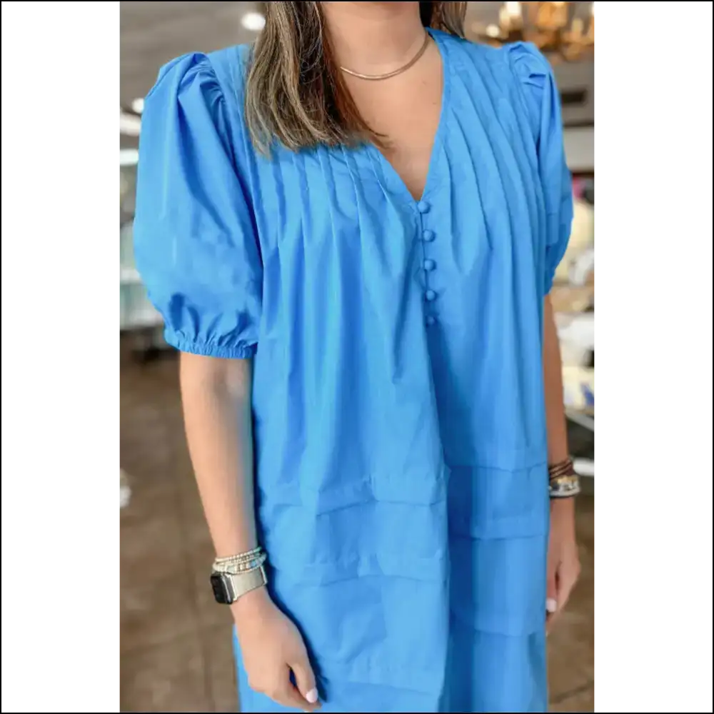 Chic Blue Pleated Mini Dress: Dressed to Kill (literally Maybe) - Short Dresses on Sale Worldwide Shipping