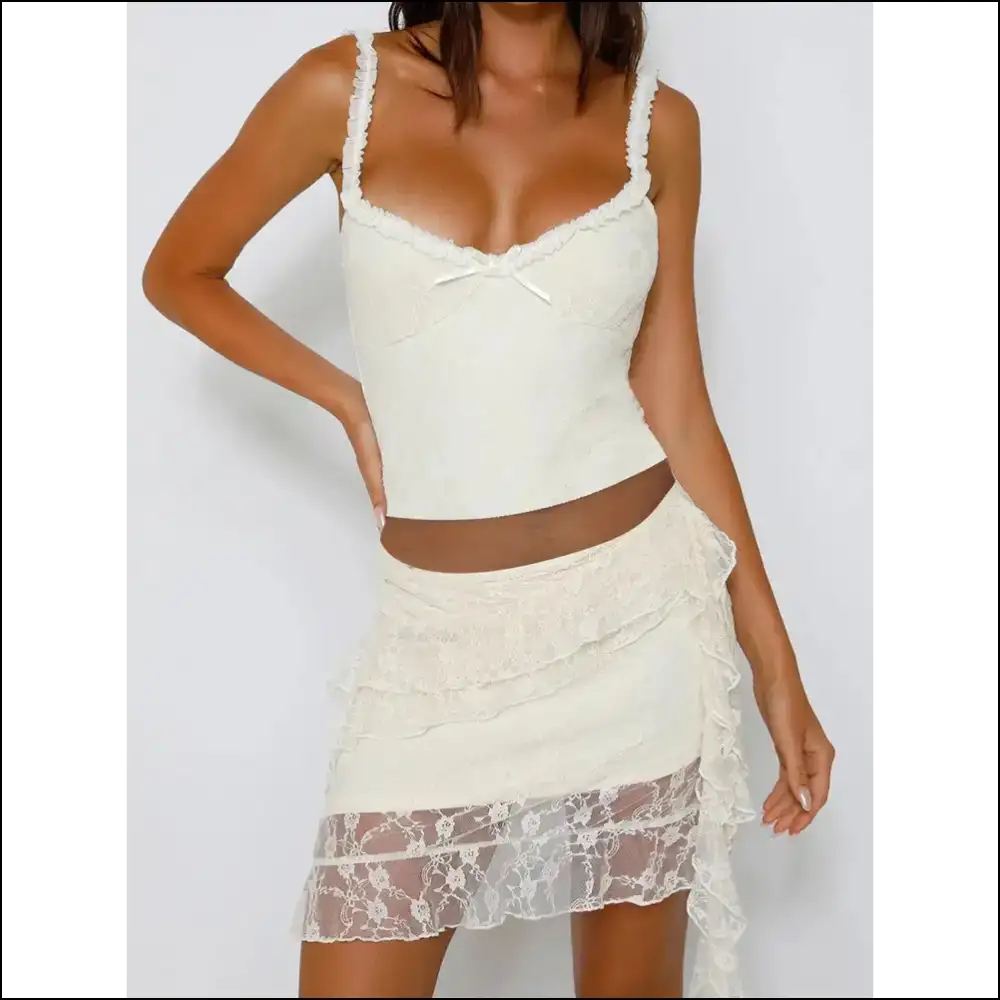 Chic Bow Frill Lace Cami - Tank Tops on Sale Worldwide Shipping