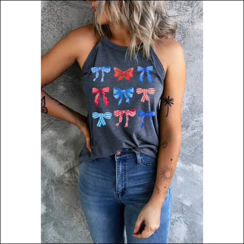 Chic Bow Graphic Round Neck Tank Top - Tops on Sale Worldwide Shipping