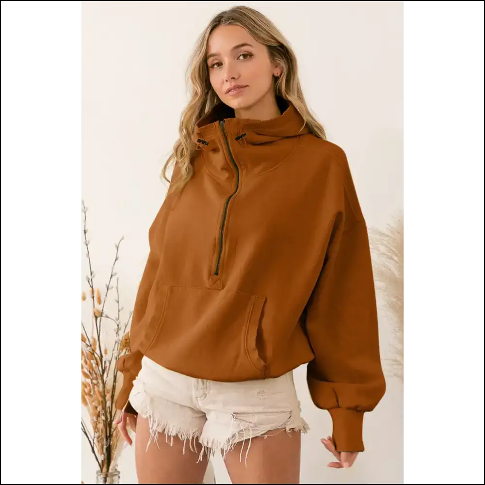 Chic Brown Half Zip: Hug Dealer from Needful Things ๐ - Sweatshirts & Hoodies on Sale Worldwide Shipping