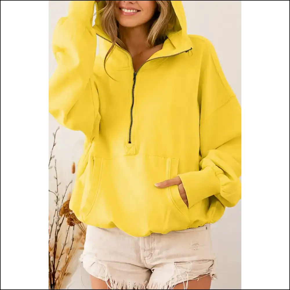Chic Brown Half Zip: Hug Dealer from Needful Things ๐ - Yellow / s - Sweatshirts & Hoodies on Sale Worldwide Shipping