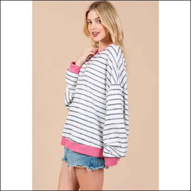 Chic Ces Femme Striped Drop Shoulder Sweatshirt - Sweatshirts & Hoodies on Sale Worldwide Shipping