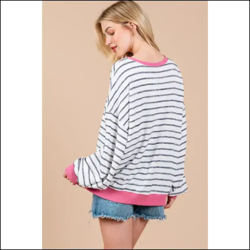 Chic Ces Femme Striped Drop Shoulder Sweatshirt - Sweatshirts & Hoodies on Sale Worldwide Shipping