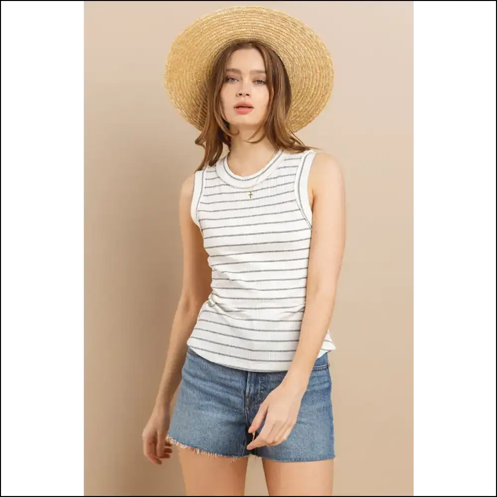 Chic Ces Femme Striped Round Neck Tank - Tops on Sale Worldwide Shipping