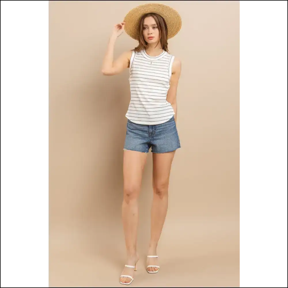 Chic Ces Femme Striped Round Neck Tank - Tops on Sale Worldwide Shipping