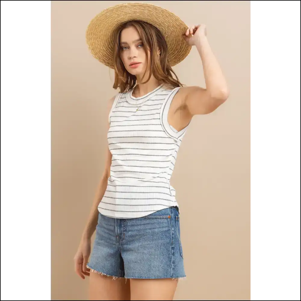 Chic Ces Femme Striped Round Neck Tank - Tops on Sale Worldwide Shipping