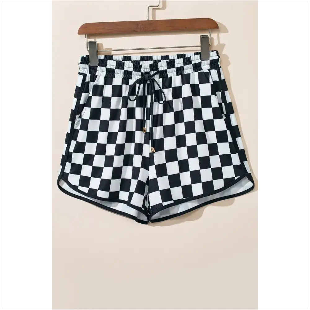 Chic Checkered Drawstring Shorts with Pockets - Black / Xl - on Sale Worldwide Shipping