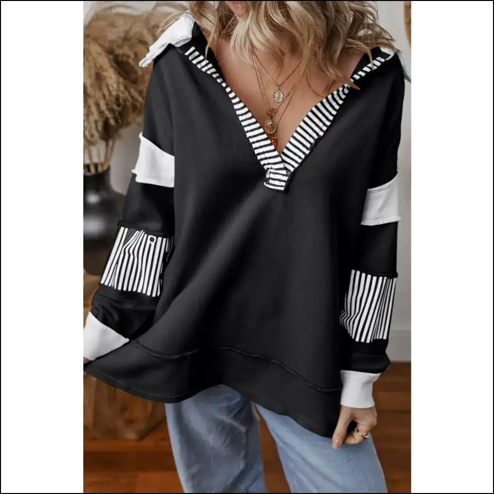 Chic Collared Neck Long Sleeve Sweatshirt - Black / s - Sweatshirts & Hoodies on Sale Worldwide Shipping