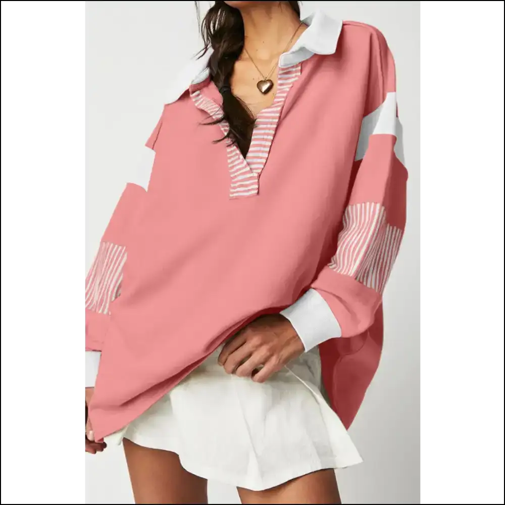 Chic Collared Neck Long Sleeve Sweatshirt - Blush Pink / s - Sweatshirts & Hoodies on Sale Worldwide Shipping